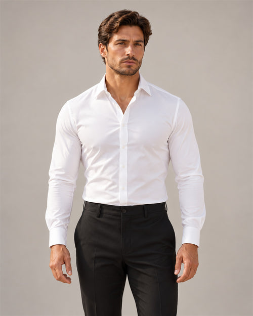 The Everett stretch dress shirt in Crisp White, front